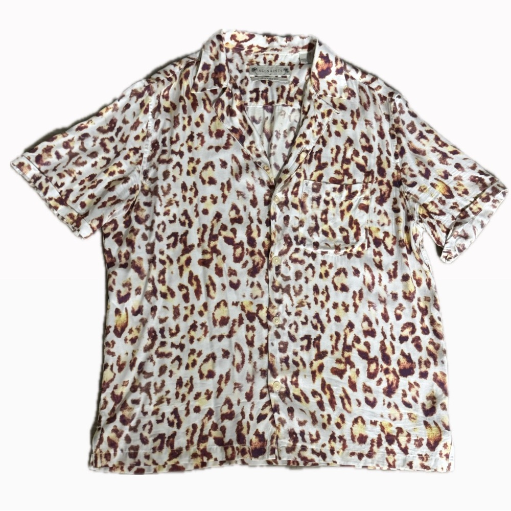 All Saints Animal Print Short Sleeve Button Up Shirt